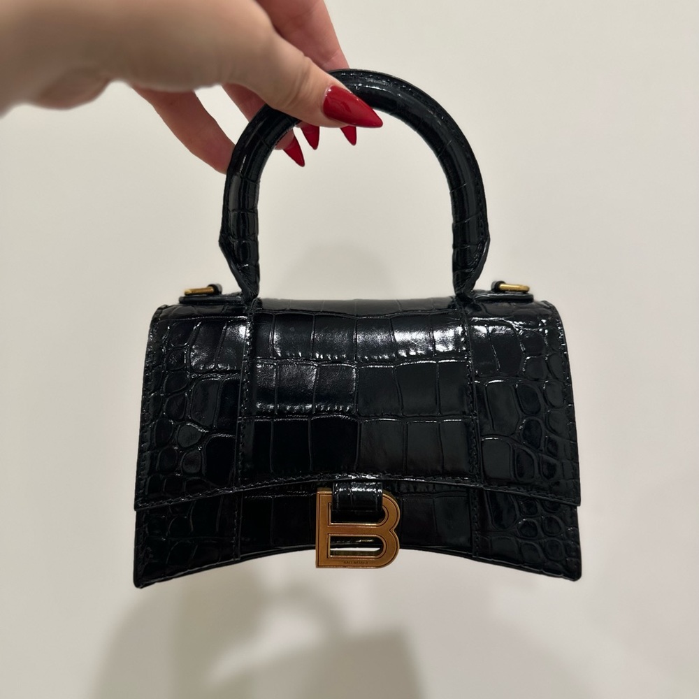 Balenciaga Hourglass Handbag Crocodile Embossed In Black